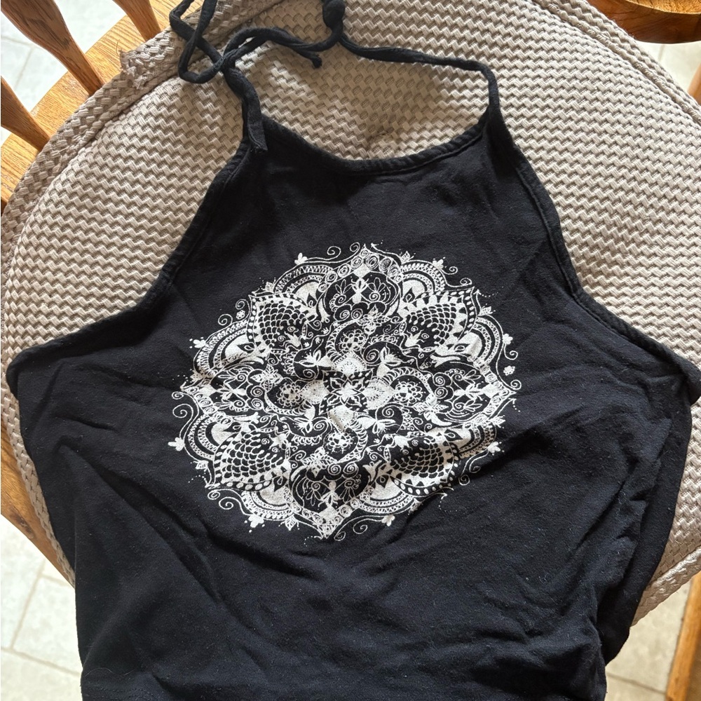 La Hearts Black and White Mandala Halter Cami  ***